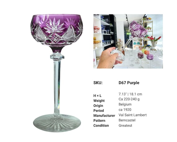 1x Val Saint Lambert, Crystal Wine Glass, Select Your Color and