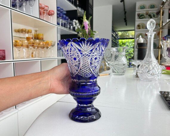 Kobaltblaue Vase | Kristallglas geschliffen | Sockelvase