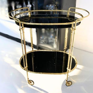 Black Gold Bar Cart | 1Pc Oval Serving Trolley | Glass and Brass