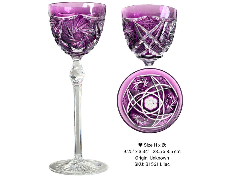 Lilac Wine Glass 1 Lavender Crystal Val Saint Lambert, Saint Louis, Klokotschnik D1561 | Lilac