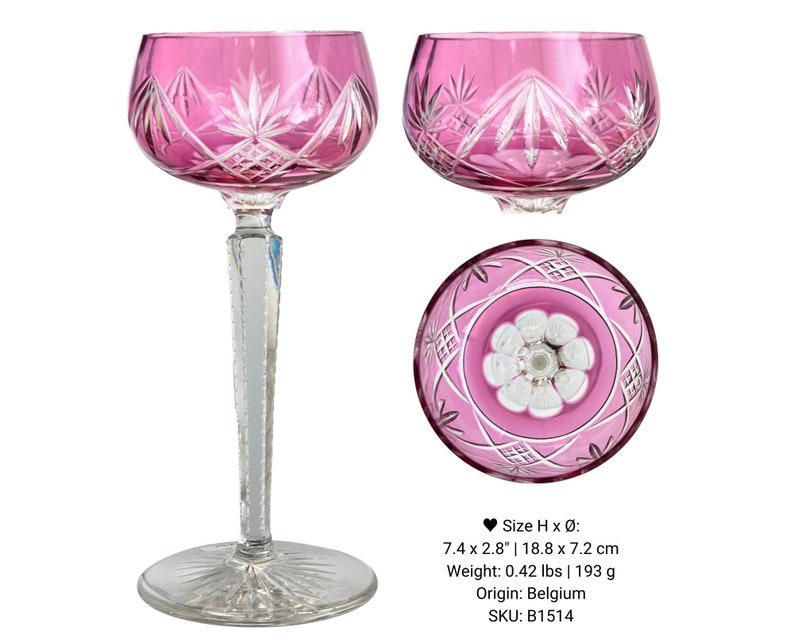 Lilac Wine Glass 1 Lavender Crystal Val Saint Lambert, Saint Louis, Klokotschnik B1514 | Pink