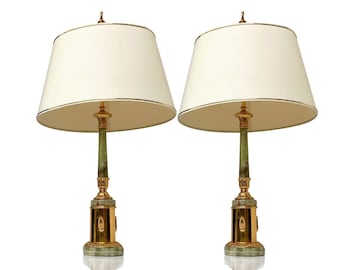 Pair Onyx Table Lamps | Large Marble Lamps | 1950