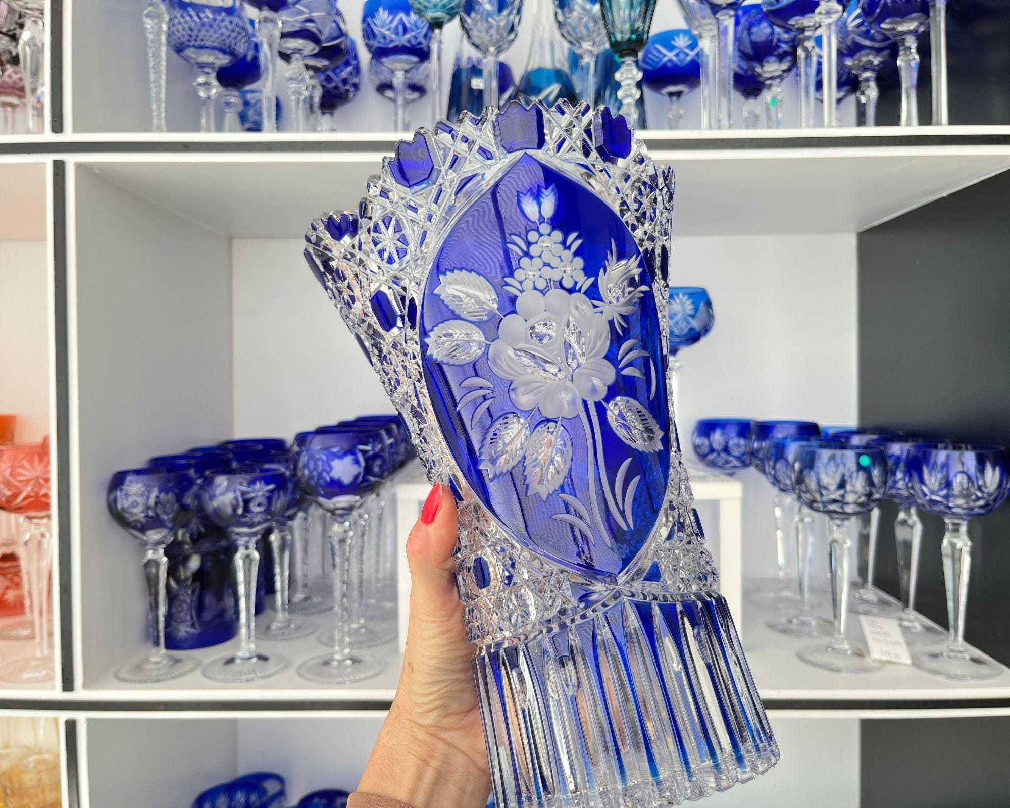 Meissen Vase | Engraved Crystal | Cobalt Blue - Etsy