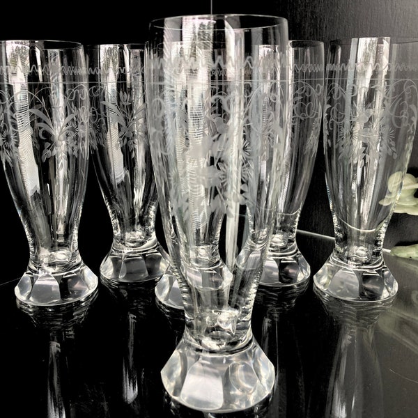 Crystal Cocktail Glasses | 6 Pcs | Engraved Bird Pattern | Radgravur by Theresienthal