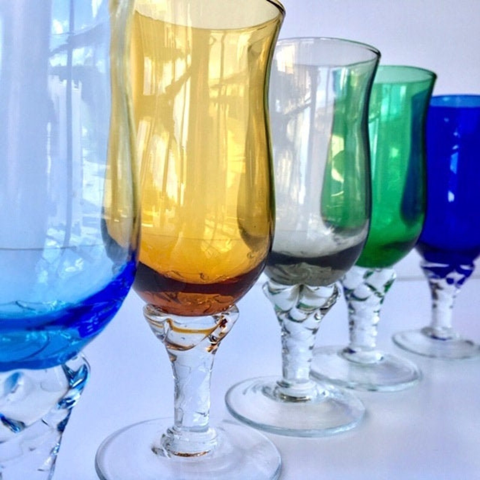 5x Murano Cordial glasses hand blown on Twisted stem / Multi Etsy