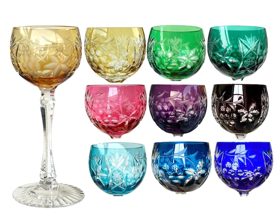 Crystal Color Wine Glass Cut to Clear 1pcs by Beyer in Grapes Decor 70s 
