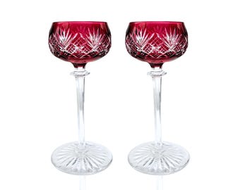 Val Saint Lambert | Bicchieri da vino | 2 pezzi | Vetro soffiato a mano