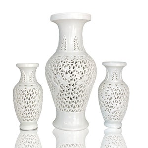 Jarrón blanco Blanc-de-Chine | 3 piezas | Porcelana Reticulada