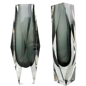 Black Murano Vase by Luigi Mandruzzato | Murano Object | 10.2&quot; Tall