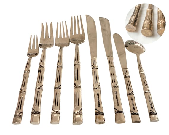Messingbesteck mit Bambusmotiv | 48-teilig | Vorspeisen-, Haupt- und  Dessertbesteck | 8-teiliges Gedeck fr 6 Personen - Etsy.de