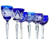 1x Crystal Wine Glass Roemer Cut to Clear Crystal Cobalt BLUE Peill, Val Saint Lambert, Nachtmann