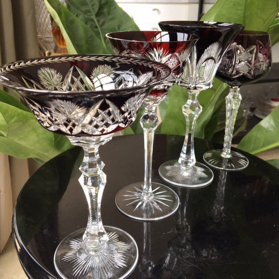 1x Crystal Wine Glass Cut To Clear Crystal Ruby Red Etsy etsy