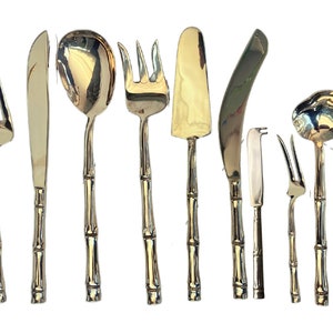 Messingbesteck | Schweres Vintage-Besteck | 12-teilig | Bambusmuster | Handgefertigt und poliert wie neu