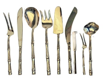 Brass Flatware Serving | Vintage Heavy Cutlery | 12Pcs | Bamboo Pattern | Handmade and polished as Newet