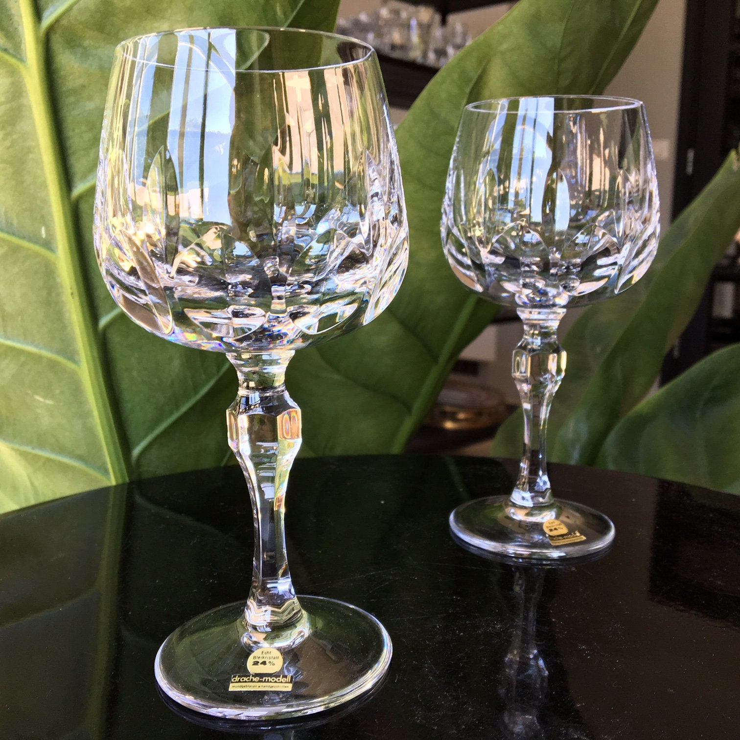 6x Crystal Wine glasses faceted high stem 151cm Heavy Etsy