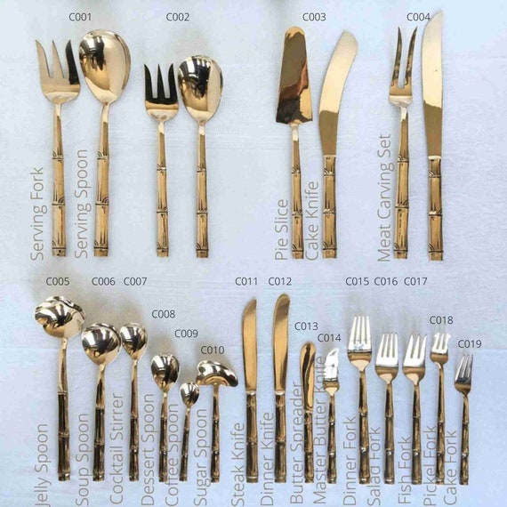 Dessertbesteck aus Messing und Bambus | Set fr 6 Personen | Gabeln,  Lffel, Messer | ca. 1960 - Etsy sterreich