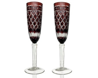 Ruby Red Champagne Glasses | 2Pcs | 1950s