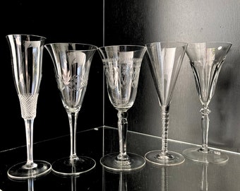 Copas de champán francesas | 2 piezas | Copas de cristal | Grabados y tallados | Década de 1900-1920 | Elige tu opción