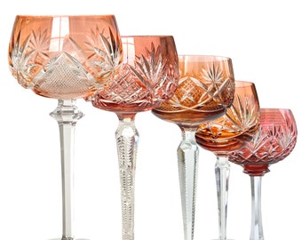 Orange Wine Glass (1) | Crystal Color Overlay | Val Saint Lambert, Knittel | 1920-1970