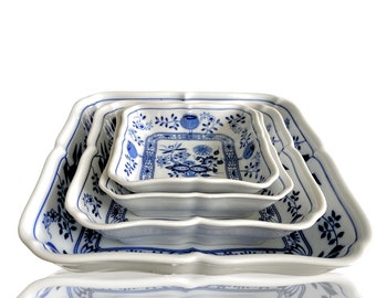 Cuenco cuadrado con forma de cebolla azul | Fuente de horno vintage | Hutschenreuther