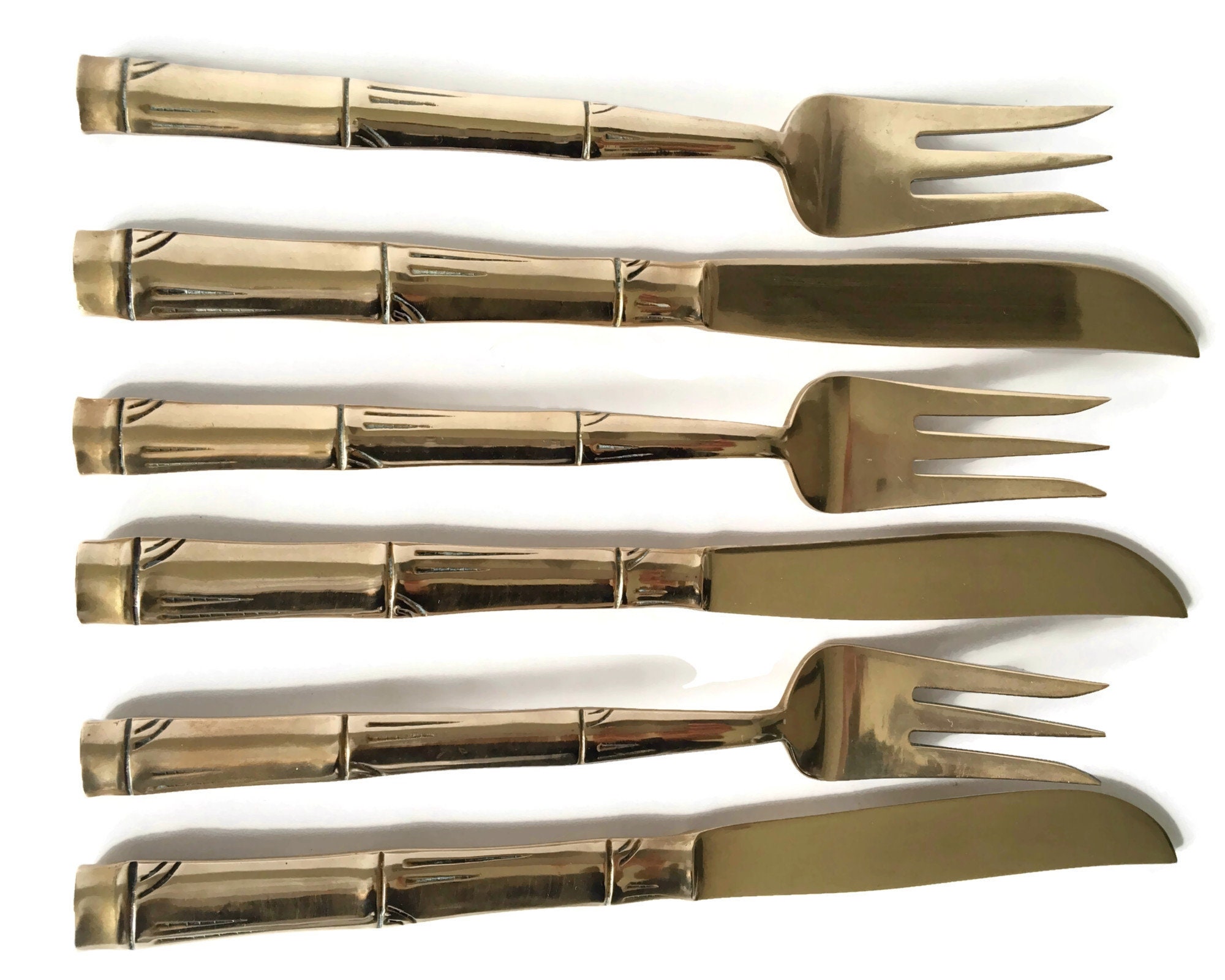 12 Pcs Fish Fork and Knife. Flatware set. Polished Brass. Gold Etsy