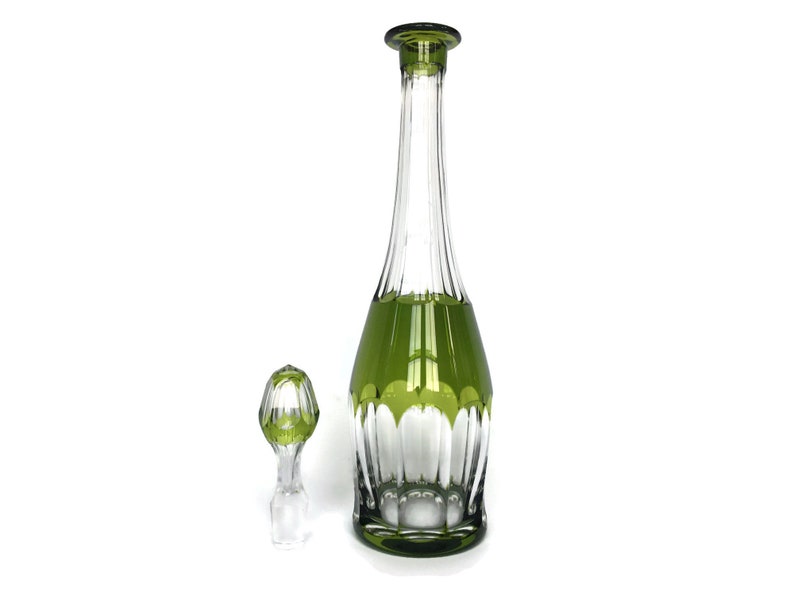 WHISKEY DECANTER Crystal Decanter with Green Overlay Val Etsy