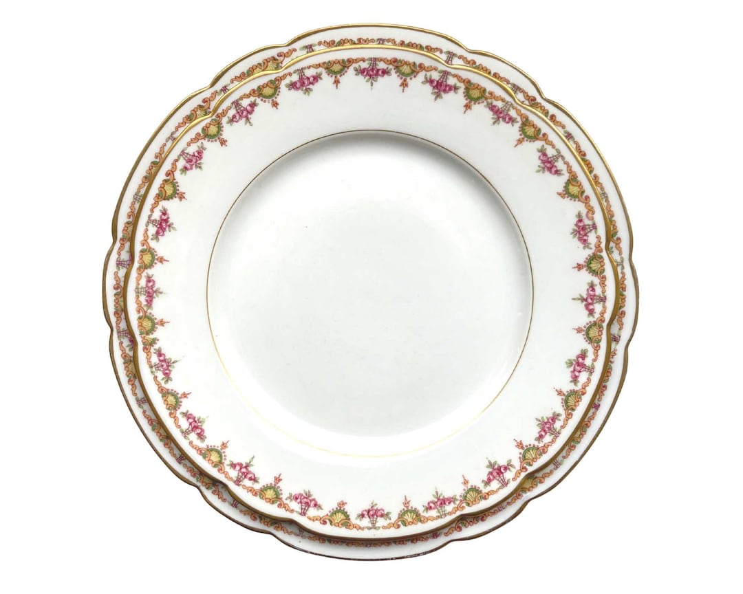 フランス製　Limoges ROSE DE LIMOGESディナープレート ペア Limoges Dinner Plates | Set of 12 Antique Porcelain | Pink Roses
