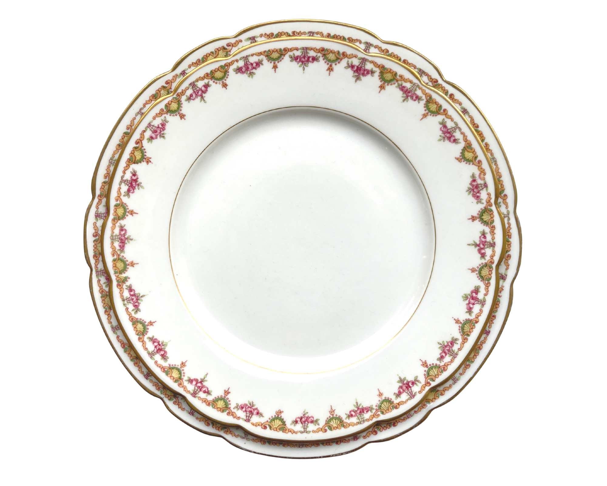 リモージュ ディナープレート | アンティーク磁器 12枚セット | ピンク