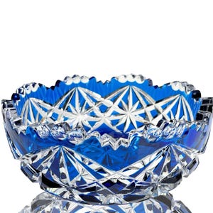 Val Saint Lambert Crystal | French Blue Bowl | Double Bleu | Signed
