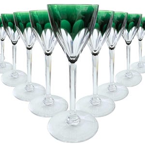 Val Saint Lambert Crystal | 12Pcs | Emerald Green Wine Glasses