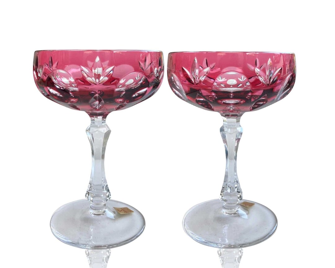 Red Champagne Glasses Champaign Coupes 4pcs Tall 5.4 Cut to Clear Nachtmann Etsy