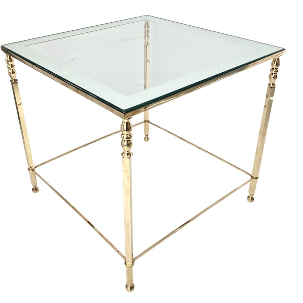 Table basse en laiton | Table d'appoint dorée | Table de bout des années 1970 | Transparent avec verre miroir | 17,7"