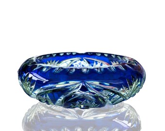 Cinzeiro de Cristal Azul Verde | 1Pç | Cortar para limpar | Provavelmente Val Saint Lambert