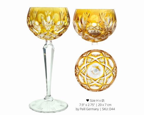 Bohemian Long Stem Wine Glasses Crystal Glass Yellow Amber Cut to - Ruby  Lane