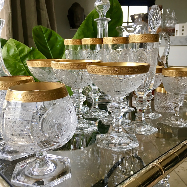 Murano Wine glasses Hexagonal foot 24K gold encrusted band. Etsy