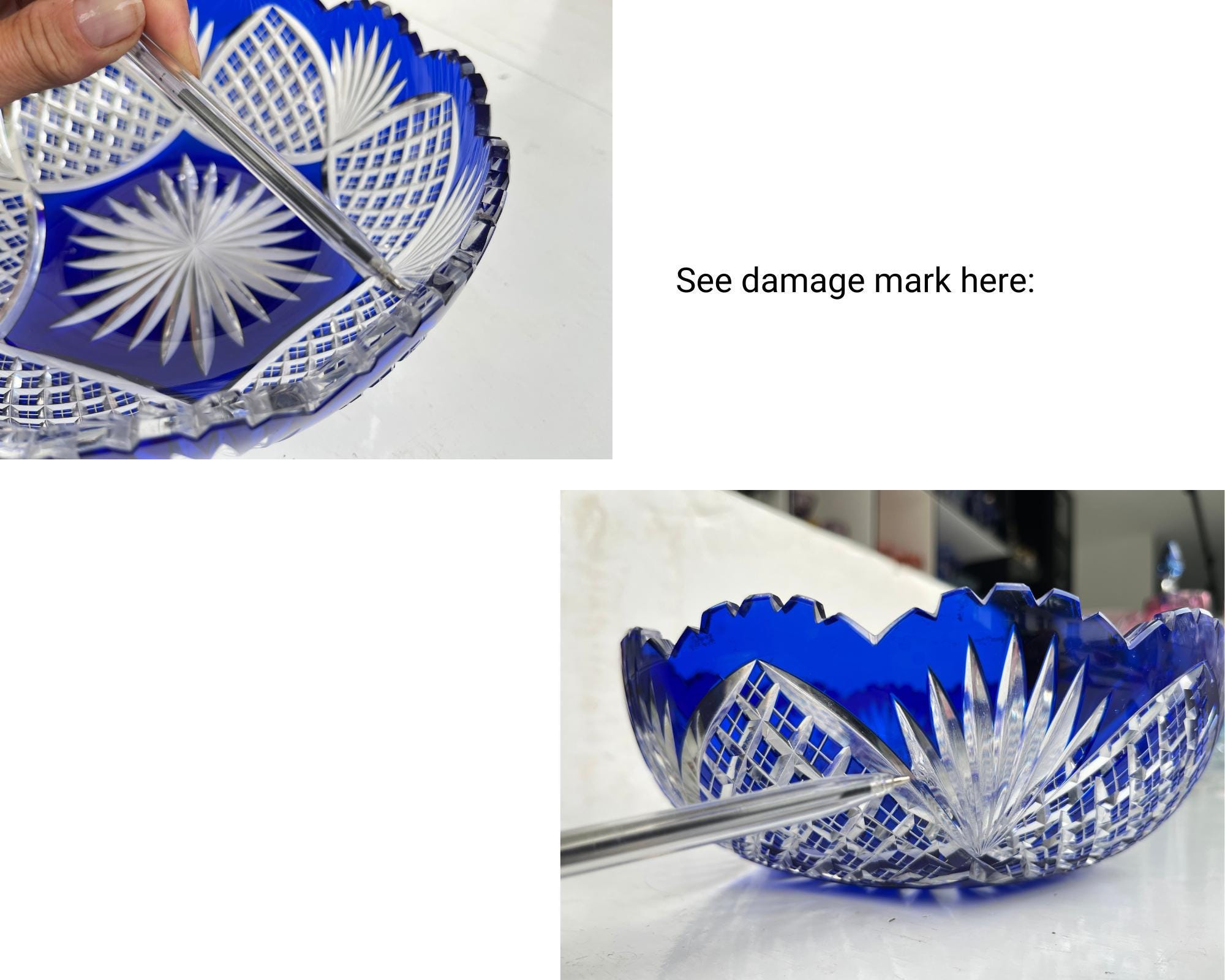 Val Saint Lambert Crystal Bowl | Blue Cut to Clear | Vintage