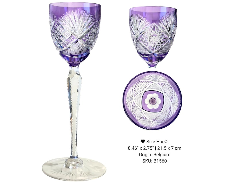 Lilac Wine Glass 1 Lavender Crystal Val Saint Lambert, Saint Louis, Klokotschnik B1560 | Lavender