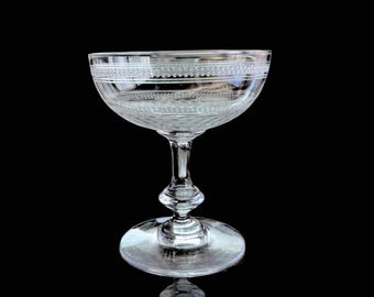 Antique Coupe Glasses French | 6Pcs | Etched Swirls | St. Louis, Baccarat Style