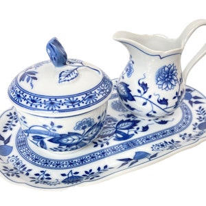 Porcelain Creamer Sugar | 3Pcs | Blue Onion | Hutschenreuther .