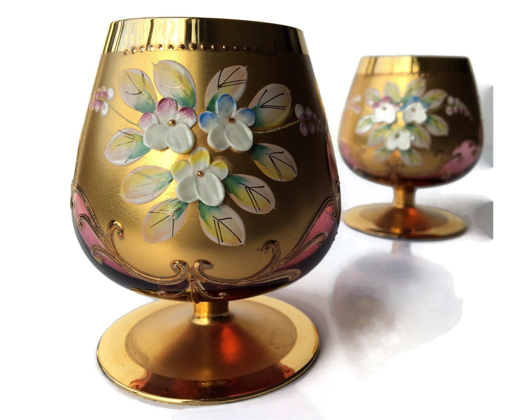 1x Moser Cognac Glass Brandy Snifter Cranberry Covered With Gold and