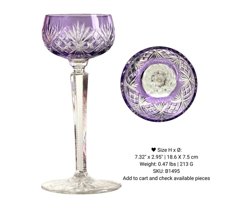 Lilac Wine Glass 1 Lavender Crystal Val Saint Lambert, Saint Louis, Klokotschnik B1495 | Lavender