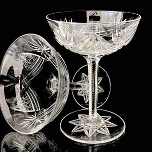 Val Saint Lambert Crystal Tall Sherbets | 2Pcs | Champagne Glasses | 1905