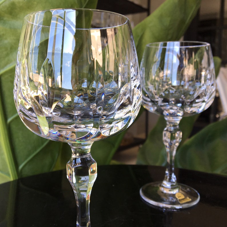 6x Crystal Wine glasses faceted high stem 151cm Heavy Etsy