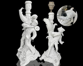 Lámpara de estatuilla de porcelana bisque | XL | Fabricado en Alemania | Firmado | PC 1