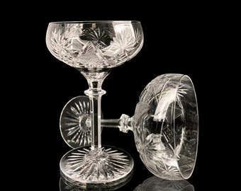 Val Saint Lambert Champagne Glasses | Champagne Coupes | 2Pcs | Pattern Berncastel