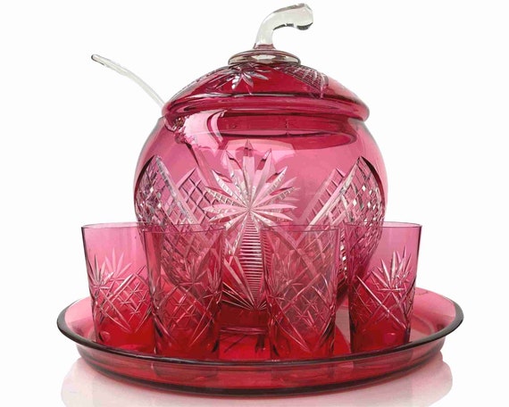 Bowleschüssel | 12 Stück | Cranberry-Rot | Böhmisches Kristall