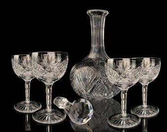 Decantador y copas de cristal | 7 piezas | de Val Saint Lambert | ca. 1900
