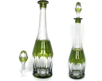 Carafe Val Saint Lambert | Carafe à whisky en cristal | Superposition verte | années 1930