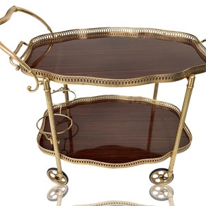 Neoclassical BAR CART | Brass and dark Wood | Removable serving tray | 50-60s