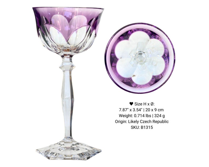 Lilac Wine Glass 1 Lavender Crystal Val Saint Lambert, Saint Louis, Klokotschnik B1315 | Lavender